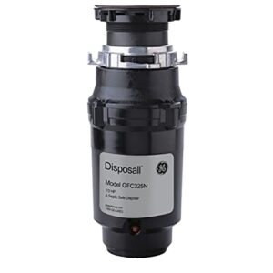 GE Disposall Continuous Feed 1/3 Horsepower Motor Garbage Disposer, Good for Grinding: Cooked Pasta & Fruit Peels, Easy Install Kit & Power Cord Included, Recommended for 1-2 Person Homes, GFC325N