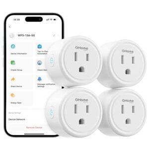 GHome Smart Plug 15A 5G Hz and 2.4GHz Wi-Fi, Compatible with Alexa & Google Home & IFTTT, No Hub Required, UL/ETL/FCC Certified,Remote Control, Timer,White [4 Pack]