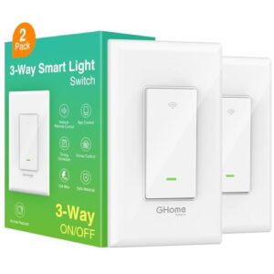 GHome Smart Switch, 3 Way Light Wi-Fi Switch Compatible with Alexa and Google Home, 2.4GHz Schedule Timer, Neutral Wire Required, 3-Way Installation and No Hub Required, FCC Listed (2-Pack), White