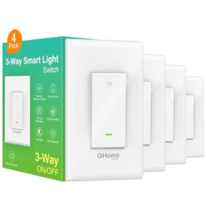 GHome Smart Switch, 3 Way Wi-Fi Light Switch Compatible with Alexa and Google Home, 2.4GHz Schedule Timer, Neutral Wire Required, 3-Way Installation, FCC Listed (4-Pack), White