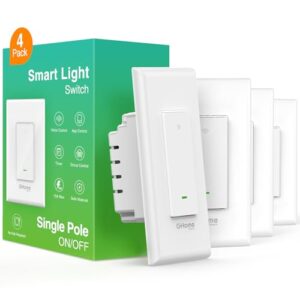 GHome Smart Switch, Smart Wi-Fi Light Switch Works with Alexa and Google Assistant 2.4Ghz, Single-Pole,Neutral Wire Required,UL Certified,Remote/Voice Control, No Hub Required (4 Pack)