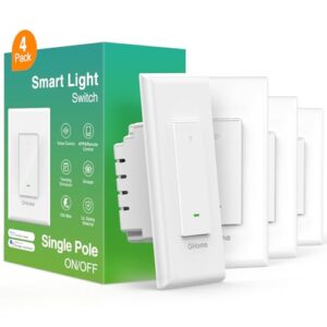 GHome Smart Switch, Smart Wi-Fi Light Switch for Lights Work with Alexa and Google Home 2.4Ghz, Single-Pole, Neutral Wire Required, UL Certified, Voice Control (4 Pack)