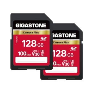 GIGASTONE 128GB 2-Pack SD Card, Camera Plus, UHS-I U3 Class 10 SDXC Memory Card Full HD Video for Canon Nikon Sony Panasonic Digital Camera, Full-Sized SD card, with 2 mini case
