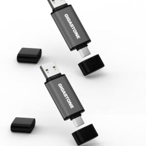 GIGASTONE 256GB Dual Flash Drive (2 Pack) Z40 USB 3.2 Gen 1, 2-in-1 Type-A & Type-C, 100MB/s Ultra Fast, Head Cap Design, Plug & Play for Smartphone/PC/Mac/TV/Car Audio, USB 2.0/3.0/3.1 Compatible
