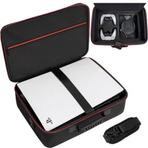 GMAK Hard Shell Carrying Case for PS5, Protective Case Travel Bags Compatible with Playstation 5, DualSense Controllers, Base, Cords and Other Accessories, EVA Storage Bag with Shoulder for PS5, Black