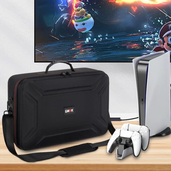 GMAK Hard Shell Carrying Case for PS5, Protective Case Travel Bags Compatible with Playstation 5, DualSense Controllers, Base, Cords and Other Accessories, EVA Storage Bag with Shoulder for PS5, Black - Image 8