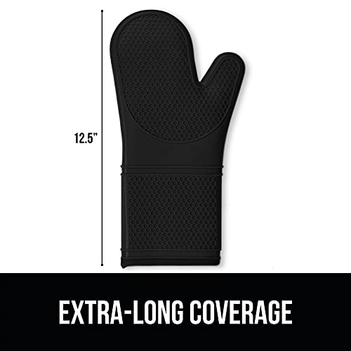 GORILLA GRIP Heat Resistant Durable Silicone Oven Mitts, BPA-Free Protective Grilling Potholders, Soft Cotton Lining, Flexible Waterproof Cooking Mitt Set, Kitchen Home Essentials, 12.5x8.3, Black - Image 3