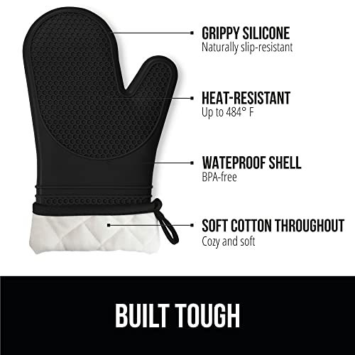 GORILLA GRIP Heat Resistant Durable Silicone Oven Mitts, BPA-Free Protective Grilling Potholders, Soft Cotton Lining, Flexible Waterproof Cooking Mitt Set, Kitchen Home Essentials, 12.5x8.3, Black - Image 4