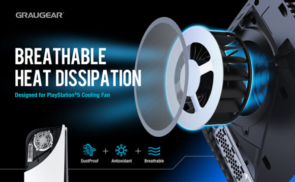 GRAUGEAR PS5 Dust Protector Cover Kit, PS5 Port Plugs + PS5 Fan Dust Filter, High-Density Breathable Mesh Dust Cover for PS5 Cooling Fan, Compatible with PS5 Pro, PS5 Slim, PS5 Digital & Disc Edition - Image 8