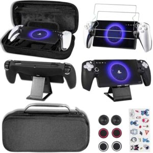 GUTIAL Accessories kit for Sony Playstation Portal – Black 5 in 1 Accessories Bundle for PS5 Portal with Carrying Case Protective Cover case and 2 Pack Screen Protector, Playstand for Ps Portal