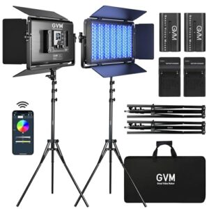 GVM 1500D RGB LED Video Light with Battery, 75W Video Lighting Kit with Bluetooth Control, 2 Packs Led Panel Light for Photography, YouTube Studio, Video Shooting, Conference,1128 Led Beads