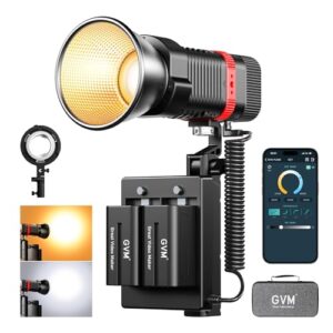GVM 60W Video Light for COB Studio Lights, Portable Photography Lighting for Recording, Bowen Mount Adapter with Led Video Lighting, 2 Batteries, Spotlight for APP, Outdoor, 2700-6800K