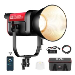 GVM LED Video Light with Bowens Mount, 300W Bi-Color Continuous Light with DMX/APP Control, Photography Lighting for Video Recording, SD300B Studio Lights 65000Lux/1m, CRI97+, 12 Effect, 2700-6800K