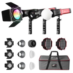 GVM PD60C RGB Video Light, 3 Packs 60W COB Photography Lighting with Softbox, Portable Studio Light, IP65 Water Resistant Handheld Spotlight for Photographers, 2700-6800K, 34200lux/0.5m