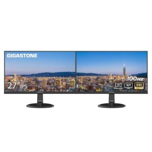 Gigastone 27 inch IPS LED Back Light Monitor 2-Pack 100Hz FHD 1920 x 1080,178°WideView,Frameless, Dual Monitor, MPRT 1ms, Built-in Speakers, Eye Care Technology, Ergonomic Tilt VESA Mount, HDMI VGA