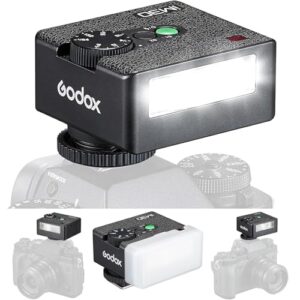 Godox Mini Flash Camera Flash Speedlite for Sony ZV1/ZV-E10, Canon, Nikon, Fuji & Ricoh GR3 GN15, 7-Level Power Adjustment, 230 Flashes with Cameras with Single-Contact Hotshoe and Diffuser