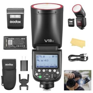 Godox V1 Pro C V1Pro-C USA Version Flash for Canon Camera TTL Round Head 2980mAh 76W Battery 500 Full Power Flashes E-TTL 1/8000s HSS 1.3s Recycle Time 2.4G Wireless LED Modeling Lamp