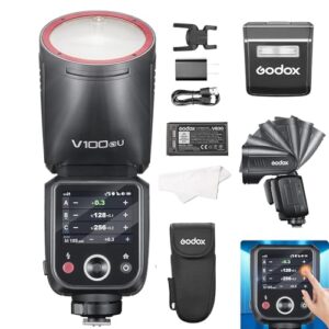 Godox V100-N Camera Flash for Nikon,100Ws TTL Round Head Speedlite,400-Full-Power-Flashes,1.7s Recycle Time,Touch Screen 2.4G Wireless X System for Nikon D800/D750/D700/D610/D500/D200/D300S/D5/D4 etc