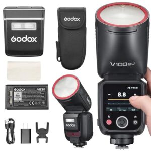Godox V100-N USA Version Flash for Nikon, V100-NU Touchscreen Speedlite with 100Ws Maximum Output, Detachable Sub Flash, USB-C Charge Battery, 2.4G Wireless 1/8000s HSS TTL Camera Flash Speedlight