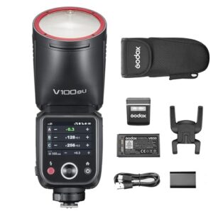 Godox V100-O Flash for Olympus for Panasonic Camera,Round Head Camera Flash Speedlite,TTL Touch Screen 2.4G Wireless X System (Godox V1 Upgrade)