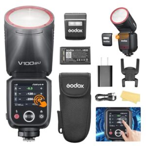 Godox V100N USA Version Flash for Nikon Camera Upgraded GODOX V1 Pro U 100W TTL Camera Flash 70 Full Power Consecutive Flash V100 for Nikon D800/D750/D700/D610/D500/D200/D300S/D5/D4/D810/D780/D850
