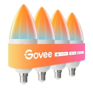 Govee E12 Led Bulb, Smart Light Bulbs Work with Matter, Alexa, Google Assistant, WiFi Candelabra Bulbs 40 Watt Equivalent, RGBWW Color Changing Light Bulb, 2.4Ghz Only, 450 LM, 4 Pack