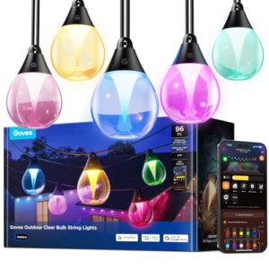 Govee Outdoor Clear Bulb String Lights, 96ft RGBWIC Outdoor Lights with 30 Dimmable Warm White LED Bulbs, 111 Scene Modes for Patio, Backyard, IP67 Waterproof, Works with Alexa, Google & Matter