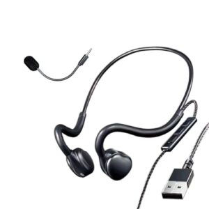 H08A Open Ear Wired Headphones for School Stereo Gaming Headset Air Conduction Lightweight Design Prefect for Homework,Study,Work,Game(Enhanced Plug-in Mic)