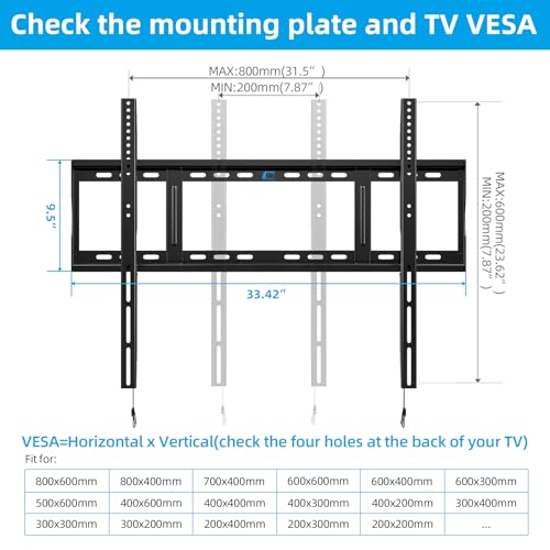 HOME VISION Heavy Duty Fixed TV Wall Mount Holds up to 264Lbs, for Most 42-100 inch Flat Curved TVs Wall Mount Bracket Fits 16"/18"/24" Studs VESA 800x600mm Low Profile Space Saving for LED OLED LCD - Image 6
