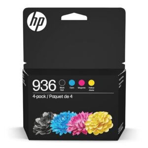 HP 936 Black, Cyan, Magenta, Yellow Ink Cartridges (4-pack) | Works with : OfficeJet 9122e; Pro: 9110b, 9125e, 9128e, 9130b, 9135e; OfficeJet Pro Wide Format 9730e | Eligible for Instant Ink | 6C3Z5LN