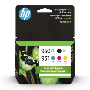 HP Original 951 Cyan, Magenta, Yellow / 950XL Black Ink Cartridges (4-Pack) | Works OfficeJet 8600 Series OfficeJet Pro 251dw, 276dw, 8100, 8600 Series | Eligible for Instant Ink | C2P01FN