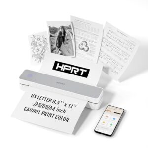 HPRT Portable Thermal Printer for Travel, Inkless Printer Support 8.5″ X 11″ US Letter & A4 A5, Bluetooth Wireless Printer Compatible with iOS, Android, Laptop for Car, Office, Outdoor, School, White