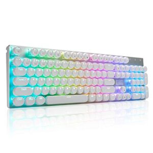 HUO JI E-Yooso Z-88 Wired Typewriter Style Mechanical Gaming Keyboard, Programmable RGB Backlit, Blue Switches – Clicky, USB-C Cable, Metal Panel, 104 Double-Shot Keycaps for PC, White