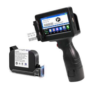 Handheld Inkjet Printer E55 with W6900K Fast-Drying Ink Cartridge, Portable Handheld Printer Gun 0.5 Inch Nozzle for Serial Numbers Logo DIY QRCode barcodes, Print on Carton Plastic Metal