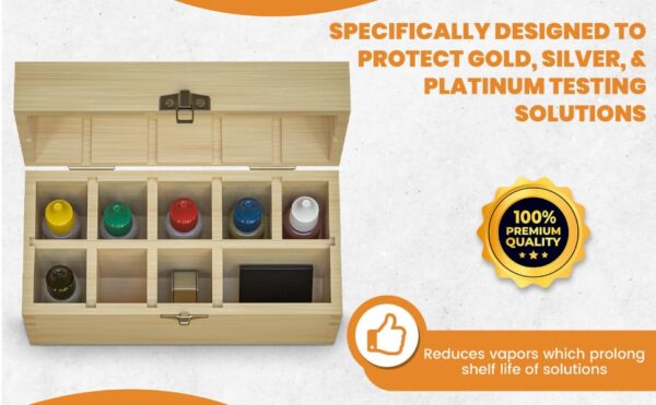 Handmade Bamboo Storage Box for Storing Gold Silver Platinum Jewelry Testing Kit Acids Chemicals 9 slots - Image 7