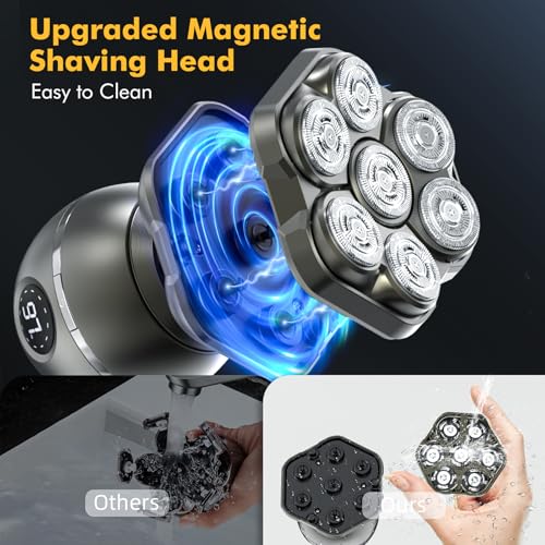Head Shavers for Bald Men, 7D Magnetic Bald Head shavers Waterproof Mens Head Shaver for Wet/Dry Use, LED Display Electric Razor Type-C Wireless Charging, 360°Close Shave for Men - Image 3