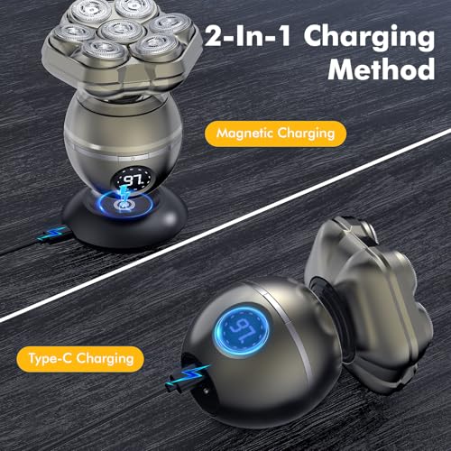 Head Shavers for Bald Men, 7D Magnetic Bald Head shavers Waterproof Mens Head Shaver for Wet/Dry Use, LED Display Electric Razor Type-C Wireless Charging, 360°Close Shave for Men - Image 6