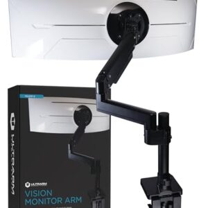 Heavy Duty Monitor Arm for Ultrawide Monitors up to 57″ and 44 lbs, Single Desk Stand, Pneumatic Height Adjustable, Modular Extension Arms – Max VESA 100×100, Black, MA20P-S