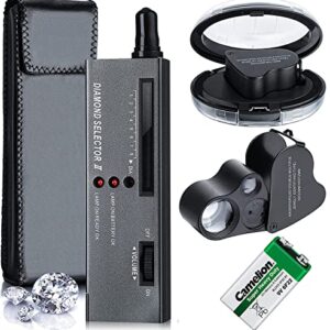High Accuracy Diamond Tester+30X60X Illuminated Jewelry Eye Loupe Mini Led Foldable Magnifying,Jewelry Diamond Detector Gem Distinguish Tool Thermal for Novice and Expert, Diamond Tester Pen