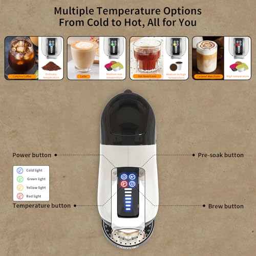 Hot&Cold brewing Single Serve Coffee Maker for K*eurig K*cup, Small Espresso Coffee Machine for D*olce G*usto/N*es Original/Ground Coffee/44mm ESE, adjustable TEMP&Water Volume, 1LRemovable Reservoir - Image 6
