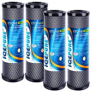 ICEPURE 1 Micron 2.5″ x 10″ Whole House CTO Carbon Sediment Water Filter Cartridge Compatible with DuPont WFPFC8002, WFPFC9001, SCWH-5, WHCF-WHWC, WHCF-WHWC, FXWTC, CBC-10, RO Unit, Pack of 4