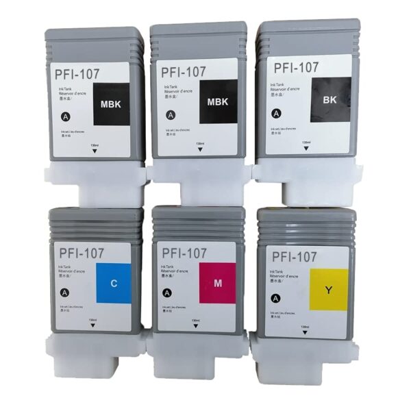 INK+ 6Pcs Ink Cartridges Replacement for Canon PFI-107,Work with ImagePROGRAF IPF670 IPF680 IPF685 IPF770 IPF780 IPF785(2MBK,1BK,1C,1M,1Y),Matte Black,Black,Cyan,Magenta,Yellow - Image 2
