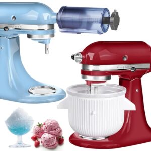Ice Cream Maker & Shaved Ice Attachment for Kitchen aid Mixer, Kitchenaid Accessories Set Includes Shaved Ice Machine with 8 Ice Molds and Ice Cream Gelato Maker for 4.5 Qt & Larger Stand Mixers