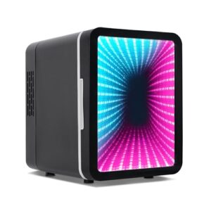 Iceblue 13 Display Modes Dimmable LED Light Mirror Mini Fridge,4L/6Cans Gaming Small Refrigerator,AC/DC Dual-use Beverage Skincare Fridge,Compact Mini Fridge for Bedroom (Black)