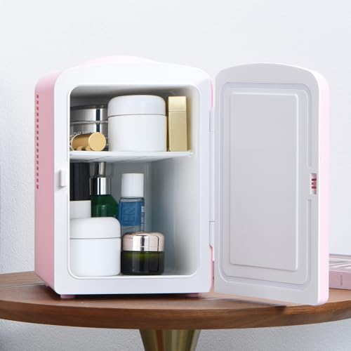 Iceblue Skincare Fridge, 4L/6 Can Retro Mini Fridge for Bedroom, 110V AC/ 12V DC Refrigerator Cooler & Warmer for Car, Office & Dorm, Cosmetics Fridge for Gifts - Pink - Image 3