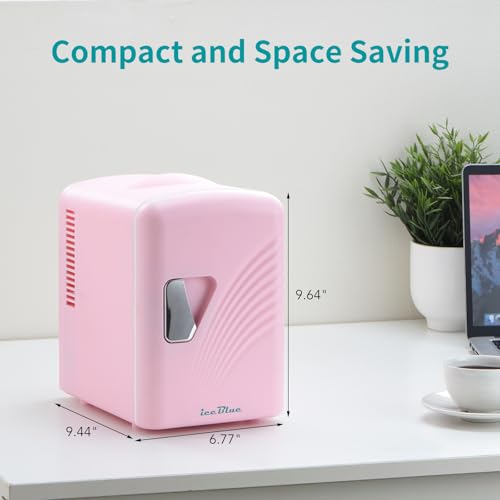Iceblue Skincare Fridge, 4L/6 Can Retro Mini Fridge for Bedroom, 110V AC/ 12V DC Refrigerator Cooler & Warmer for Car, Office & Dorm, Cosmetics Fridge for Gifts - Pink - Image 4