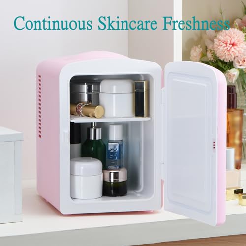 Iceblue Skincare Fridge, 4L/6 Can Retro Mini Fridge for Bedroom, 110V AC/ 12V DC Refrigerator Cooler & Warmer for Car, Office & Dorm, Cosmetics Fridge for Gifts - Pink - Image 5