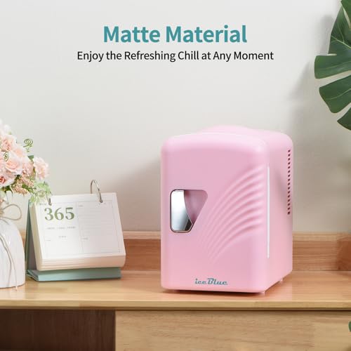 Iceblue Skincare Fridge, 4L/6 Can Retro Mini Fridge for Bedroom, 110V AC/ 12V DC Refrigerator Cooler & Warmer for Car, Office & Dorm, Cosmetics Fridge for Gifts - Pink - Image 6