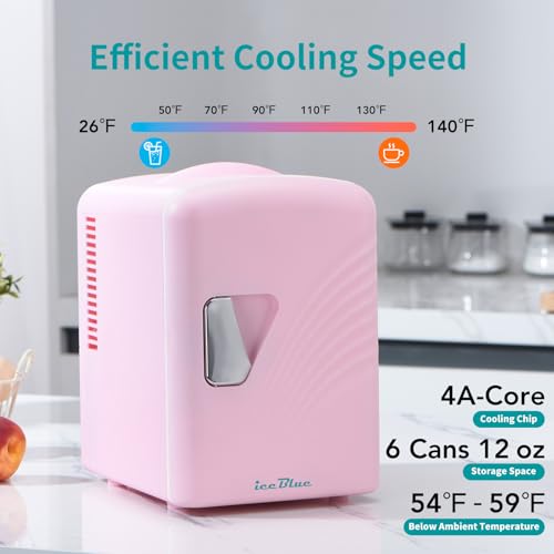 Iceblue Skincare Fridge, 4L/6 Can Retro Mini Fridge for Bedroom, 110V AC/ 12V DC Refrigerator Cooler & Warmer for Car, Office & Dorm, Cosmetics Fridge for Gifts - Pink - Image 7