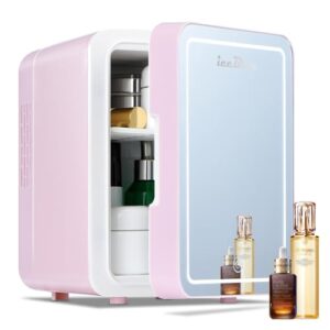 Iceblue Skincare Fridge With Dimmable LED Light Mirror, Mini Beauty Refrigerator, Thermoelectric Cooling Function for Cosmetics and Skincare, AC & DC, 4L- Baby Pink
